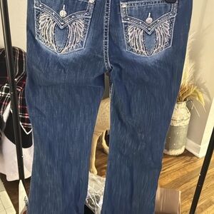Miss Me Blue Boot Cut Jeans with Embroidered Wings